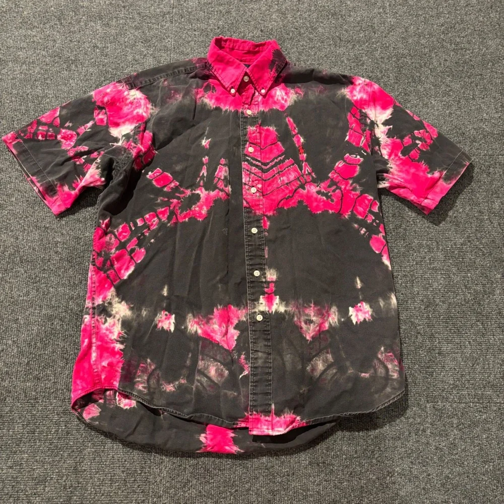 Polo Ralph Lauren Blaire Mens Tie Dye Shirt Pink Black Short Sleeve Cotton L